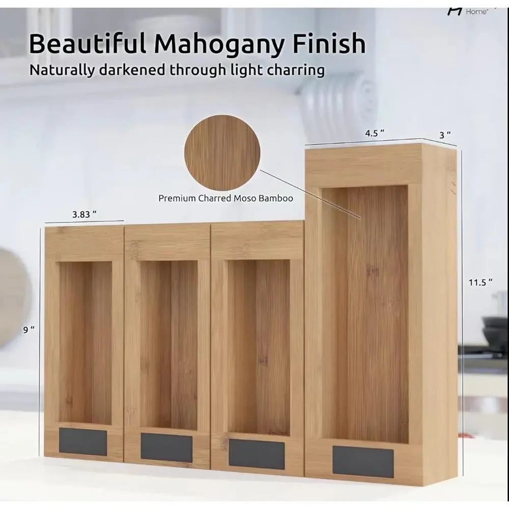 Premium Bamboo Kitchen Drawer Customizable Baggie Organizers Ziplock New